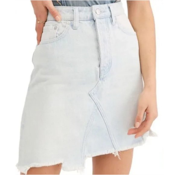 We the Free High Rise Asymmetrical Ripped Hem Mini Jean Skirt - Picture 2 of 9